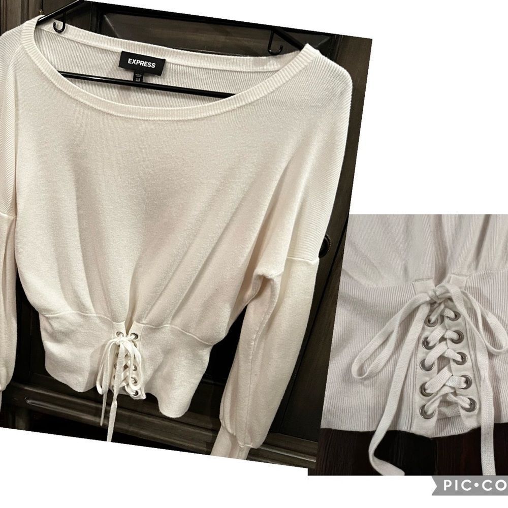 EXPRESS Sweater White with Puffy Sleeves size XXS